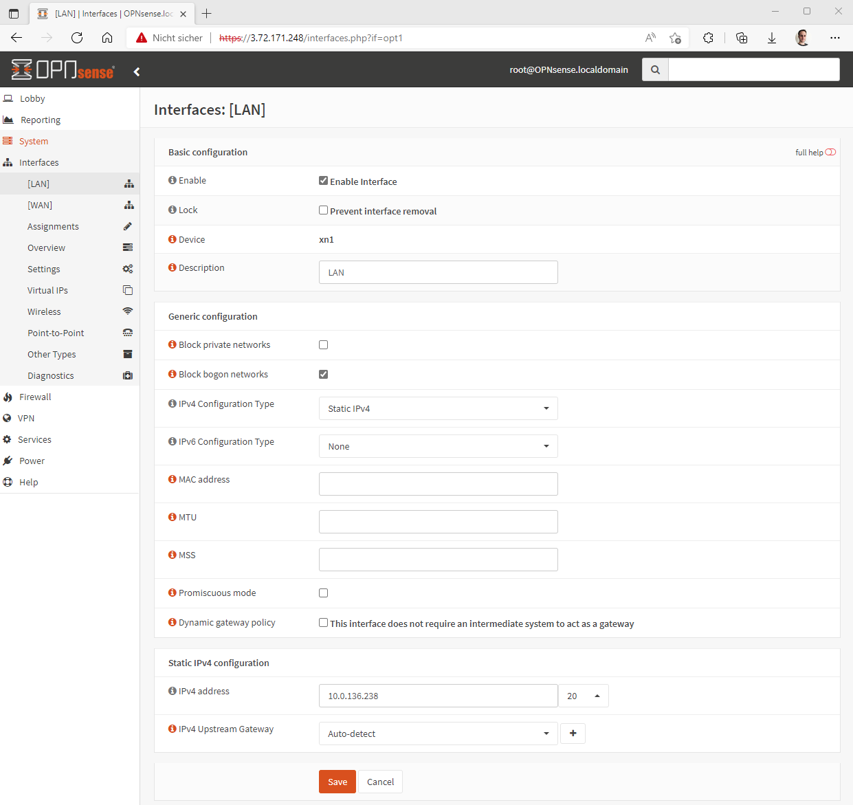 Konfiguration des LAN Interface