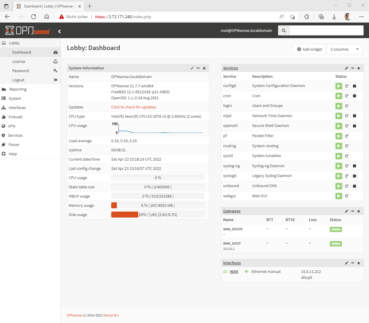 Web UI of the Firewall